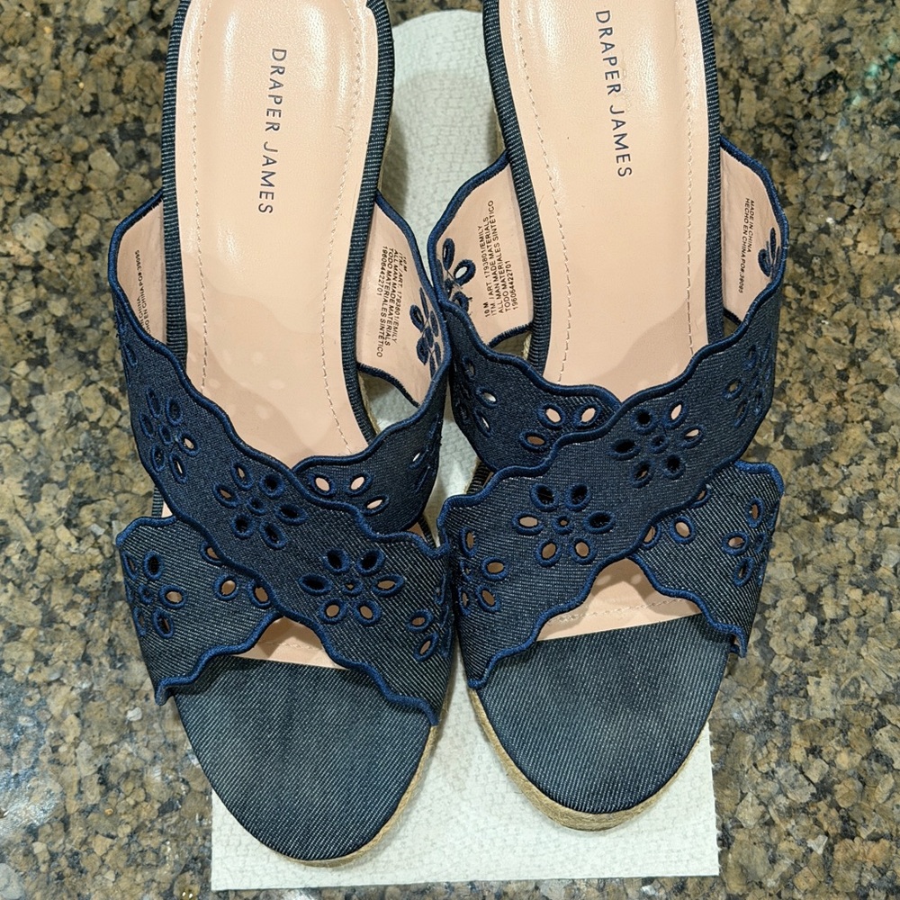 Draper James Navy Blue Cutout Espadrille Wedge Sandals - Picture 13 of 14